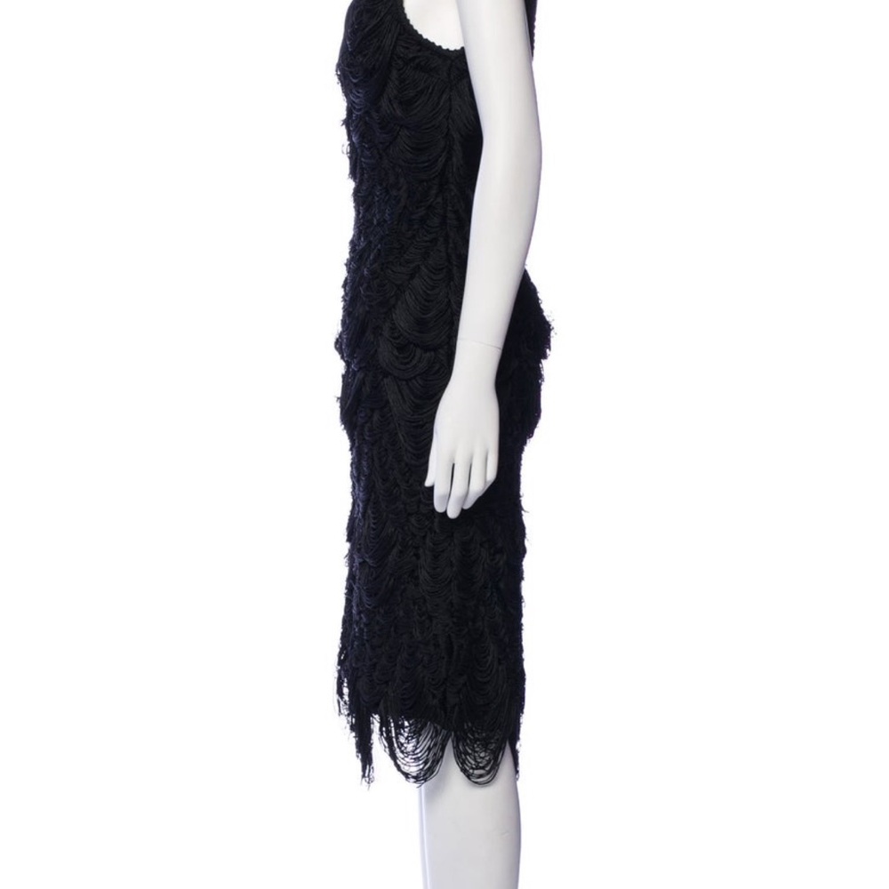 Salvatore Ferragamo  Black Fringed Silk Midi Dress SEE VIDEO - Picture 7 of 9